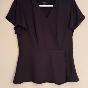 Ann Taylor Black Flutter Sleeve Wrap Blouse